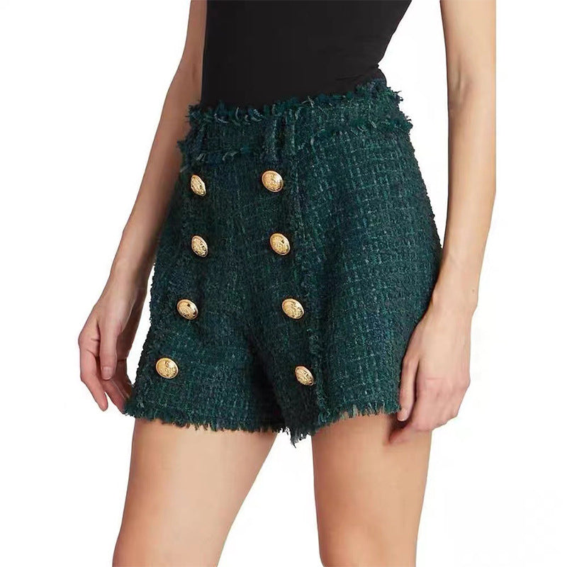 Dark Green Woolen Tassel Design High Waist Suits