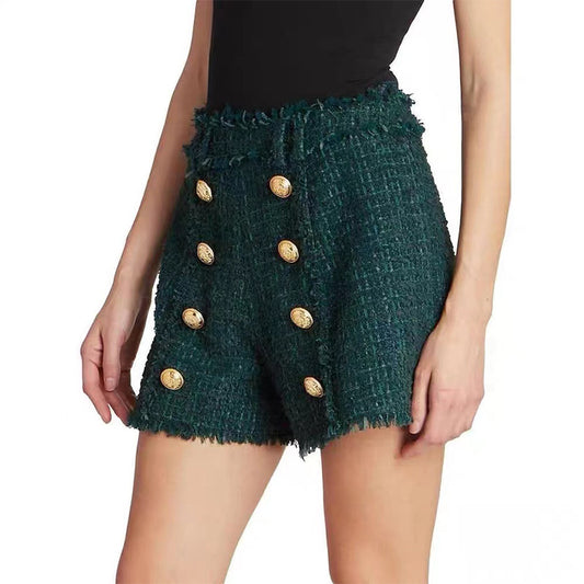 Dark Green Woolen Tassel Design High Waist Suits