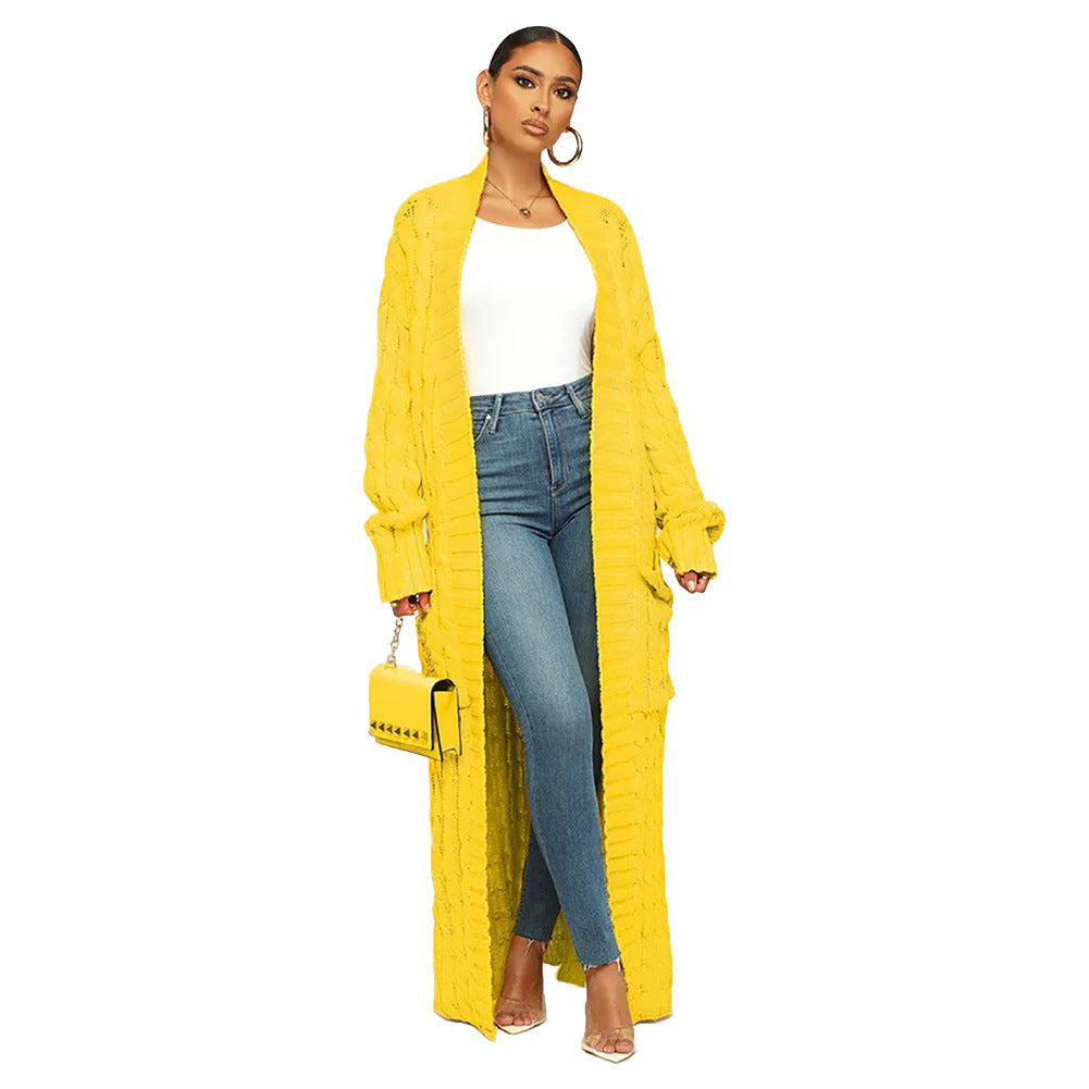 Women's Loose Knitted Idle Style Pocket Long Sweaters