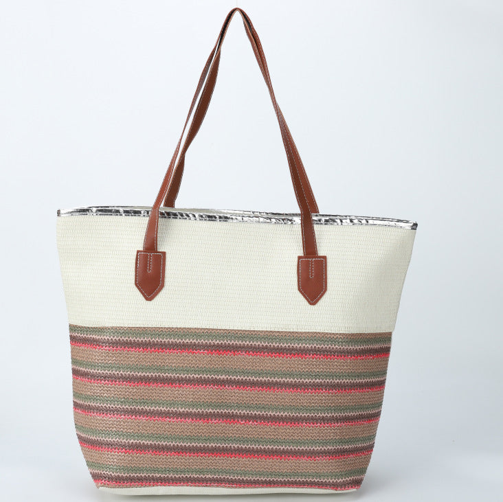 Women's Underarm Large Capacity Canvas Striped Beach Tote Bags