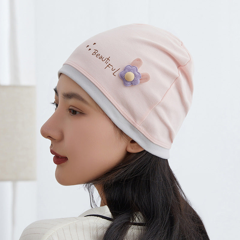 Women's Cotton Cartoon Flower Bear Confinement Headscarf Bags