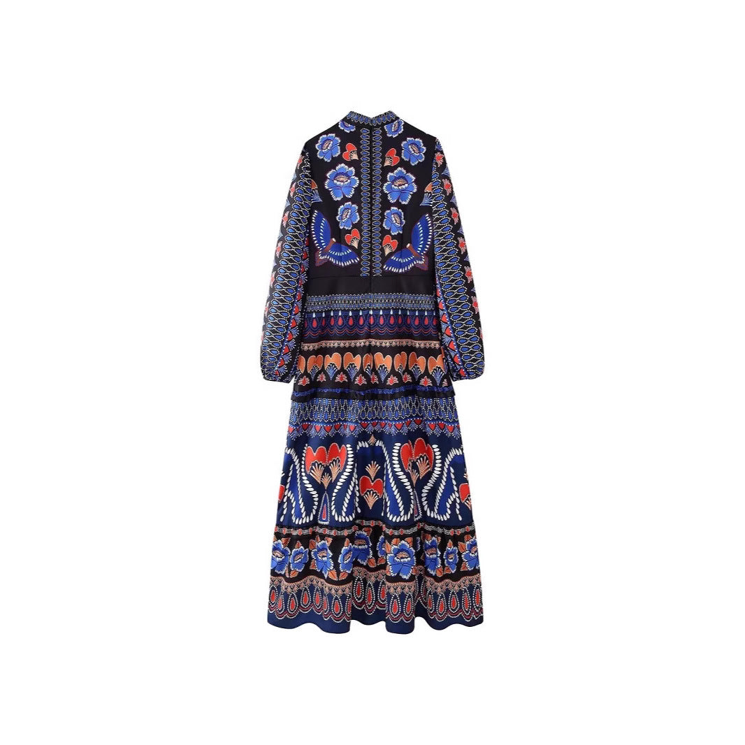 Women's Ethnic Style Retro Positioning Printed Dress Patchwork Ruffled Dresses