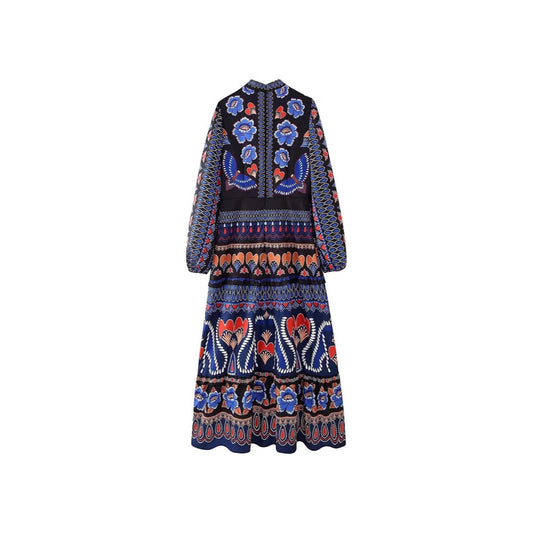 Women's Ethnic Style Retro Positioning Printed Dress Patchwork Ruffled Dresses