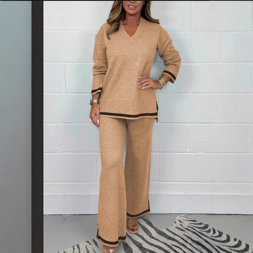 Leisure Solid Color Knitted Long Sleeve Suits