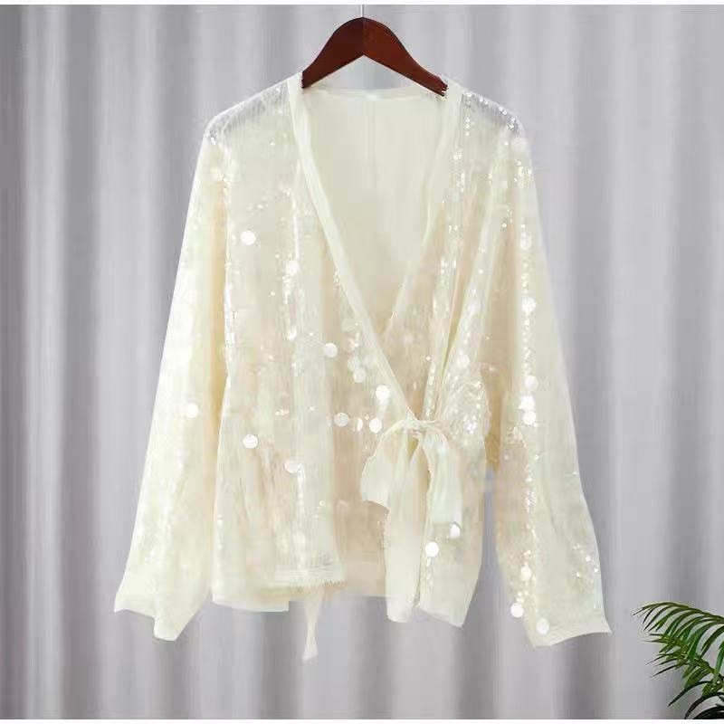Women's Sequined Long Sleeve Baggy Fashion Blouses
