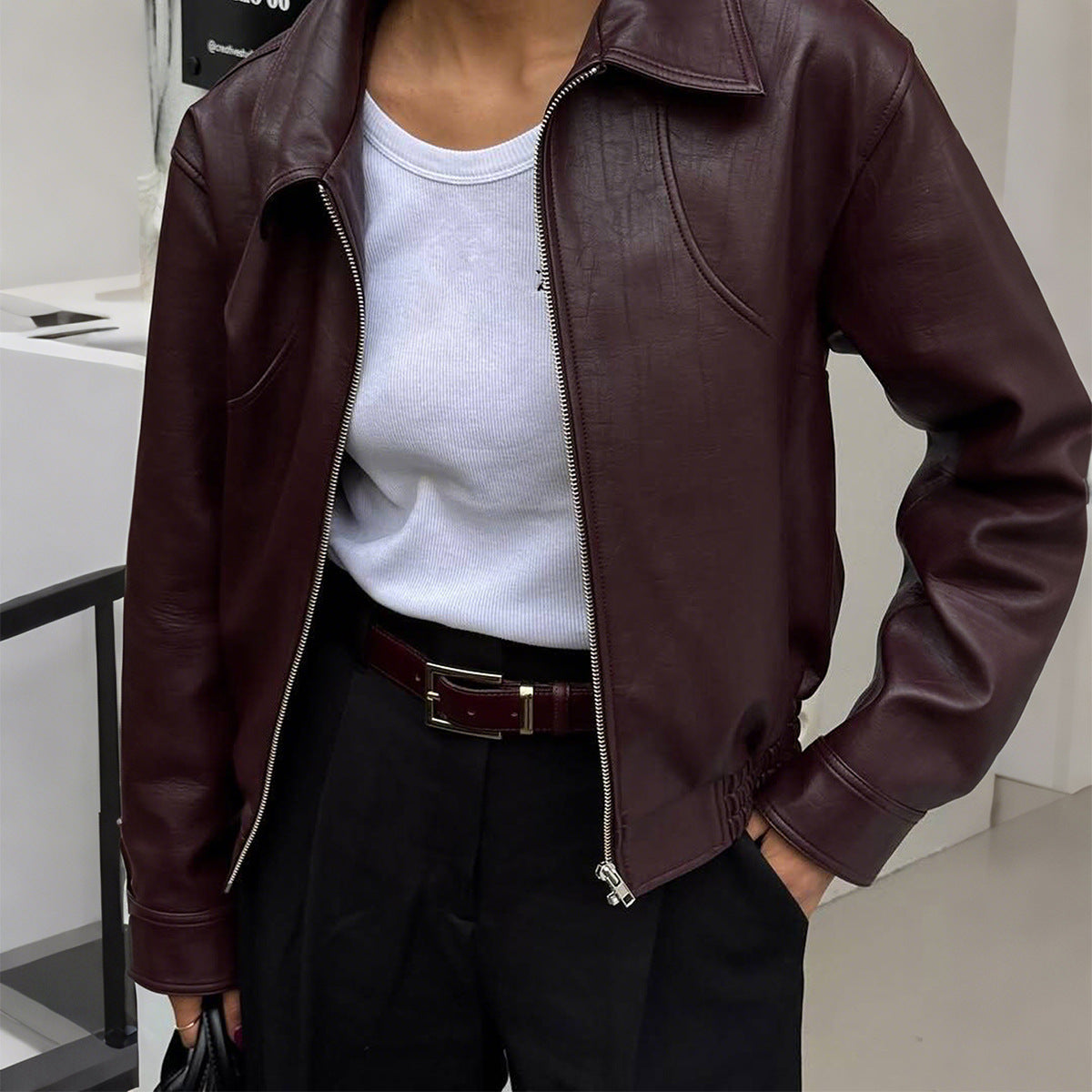 Women's Casual Vacation Style Long-sleeved Leather Coats