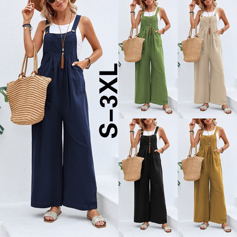 Women's Solid Color Casual Suspender Trousers Women's Jumpsuit/clothing