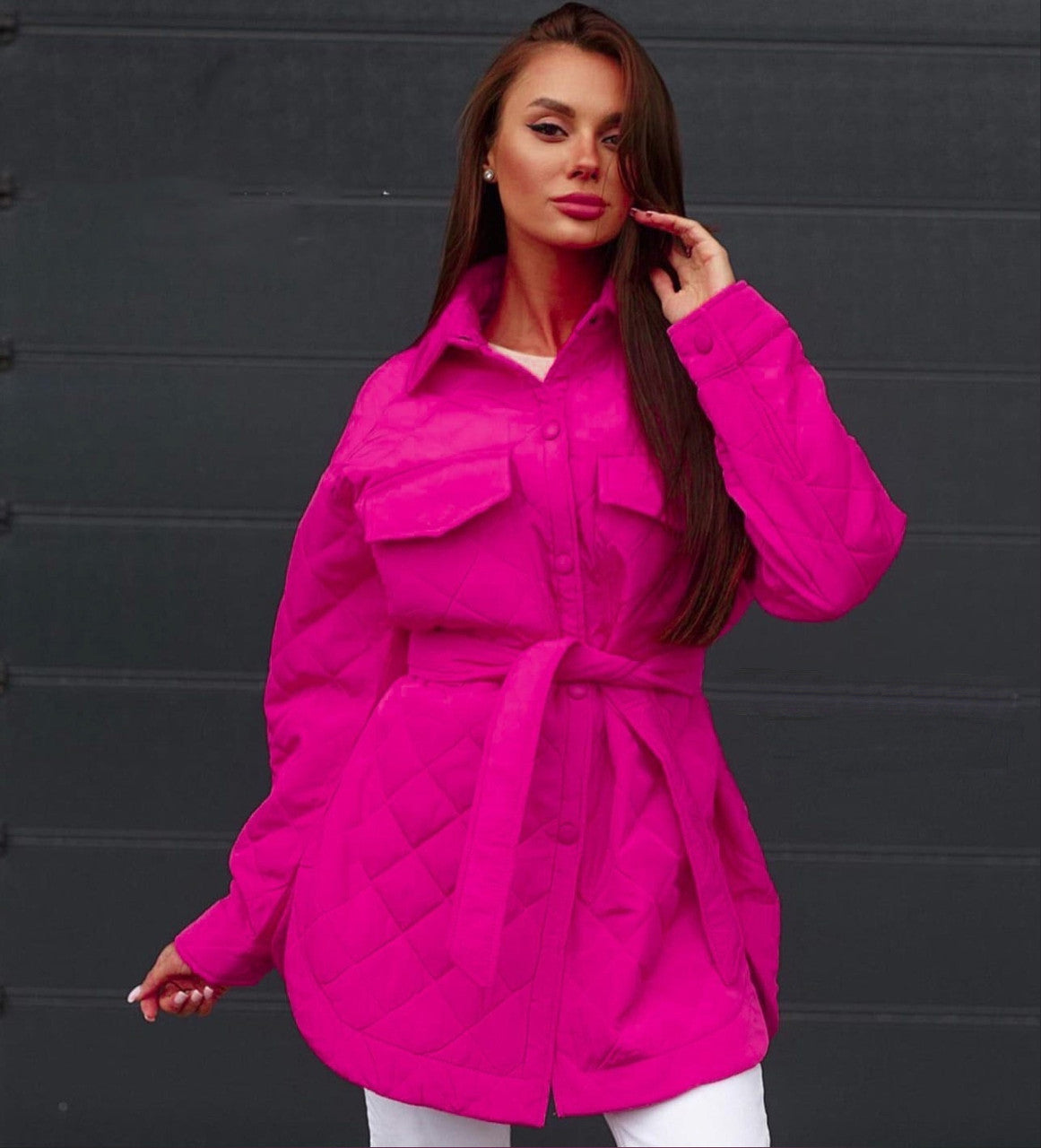 Women's Long Breasted Lapel Loose Warm Rhombus Coats