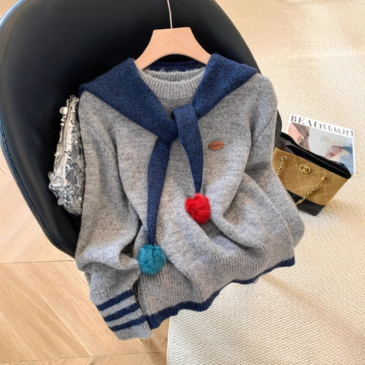 Women's Korean Style Idle Contrast Color Two-piece With Sweaters