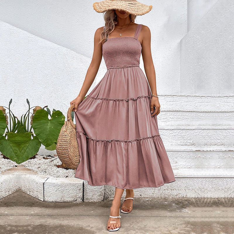 Popular Casual Vacation Versatile Solid Color Dresses