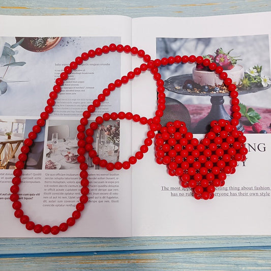 Beaded Peach Heart Beads Pearl Handmade Ya Crossbody Bags