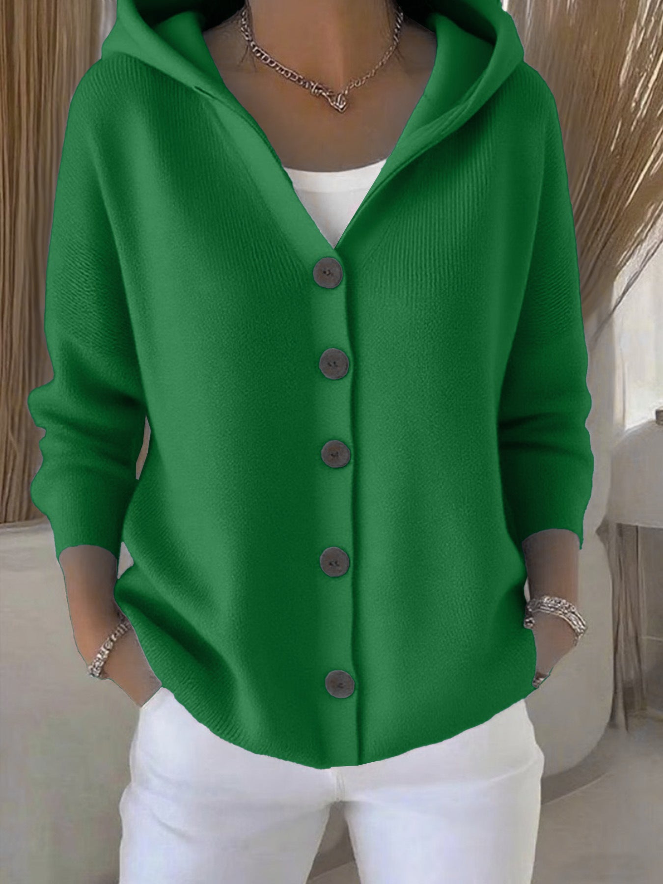 Women's Hooded Knit Solid Color Casual Fashion Cardigans