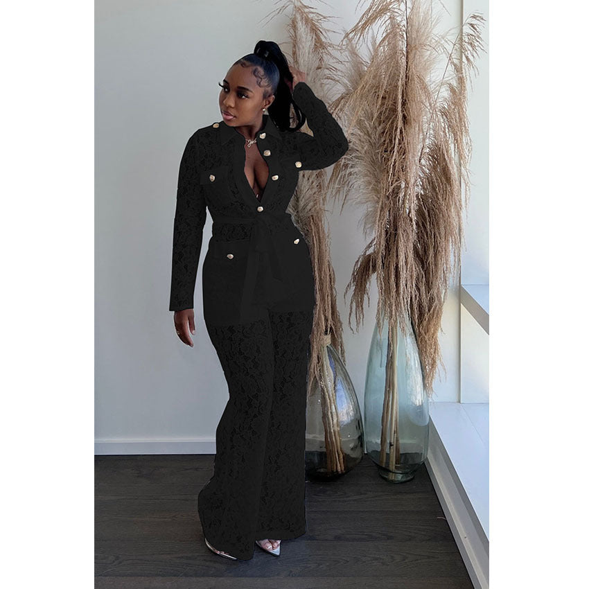 Women's Autumn Fashion Crocheted Lapel Long Sleeve Suits