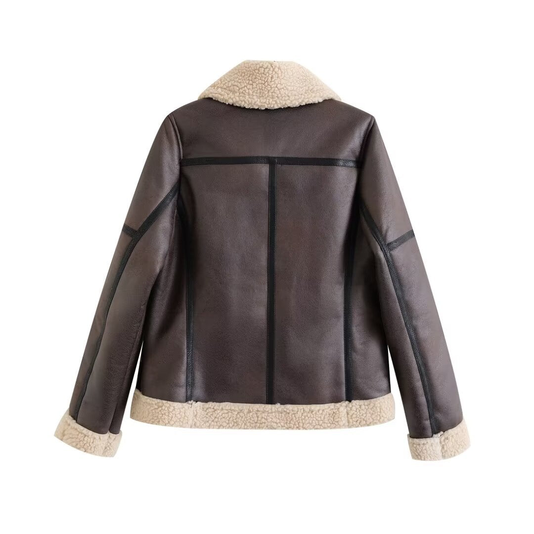 Women's American Street Fur Integrated Motorcycle Fashion Jackets