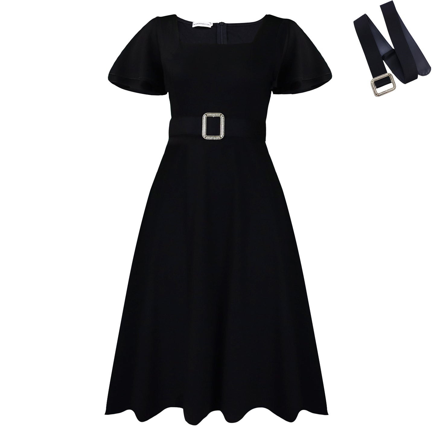 Women's Fashion Flared Sleeves Square Collar High Waist Pure Dress