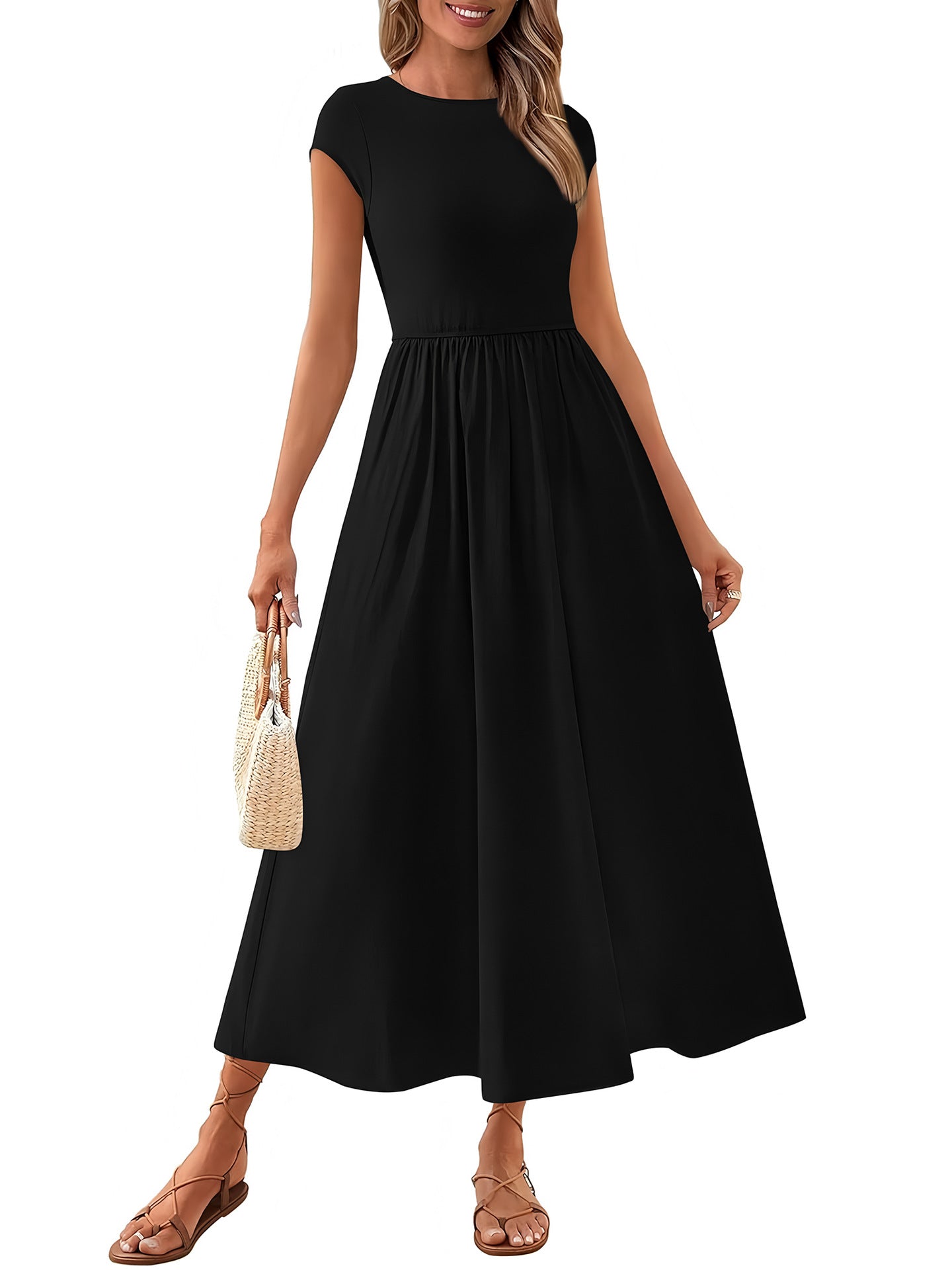 Women's Casual Seaside Vacation Style Cap Sleeve Stitching Dress