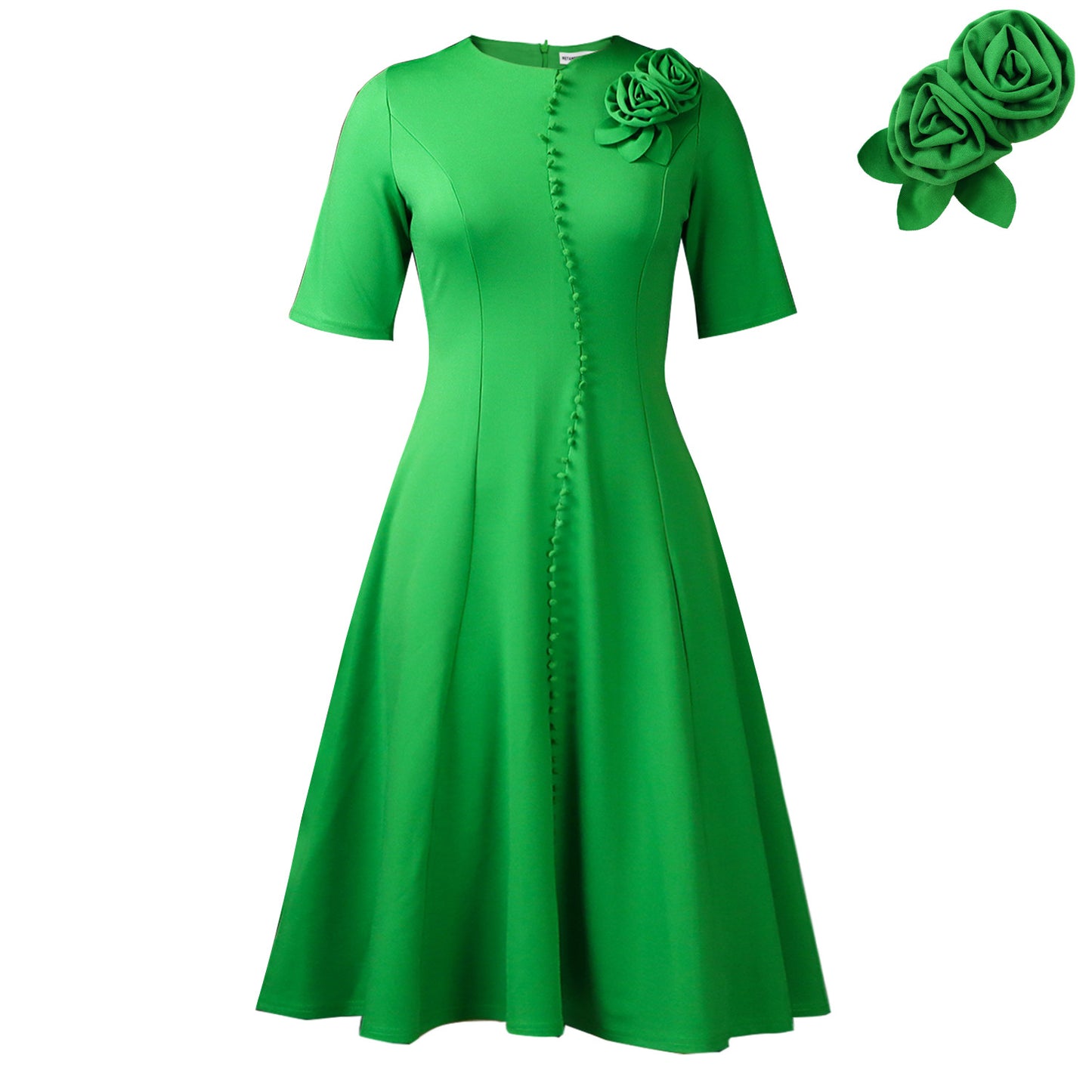 Women's Short-sleeved Solid Color Round Neck Elegant Dresses