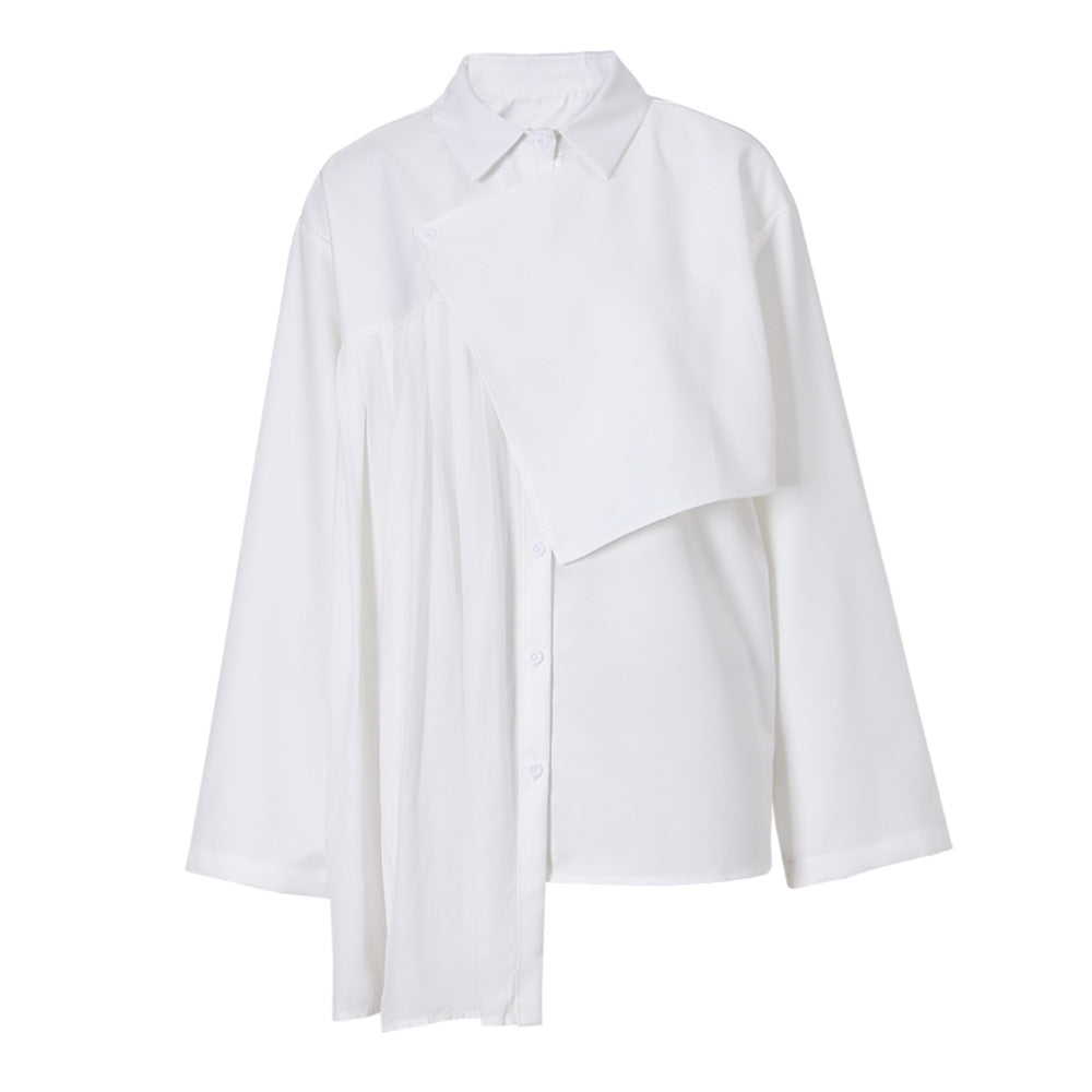 Women's Irregular With Personality Pleated Stitching Shirt Autumn Blouses