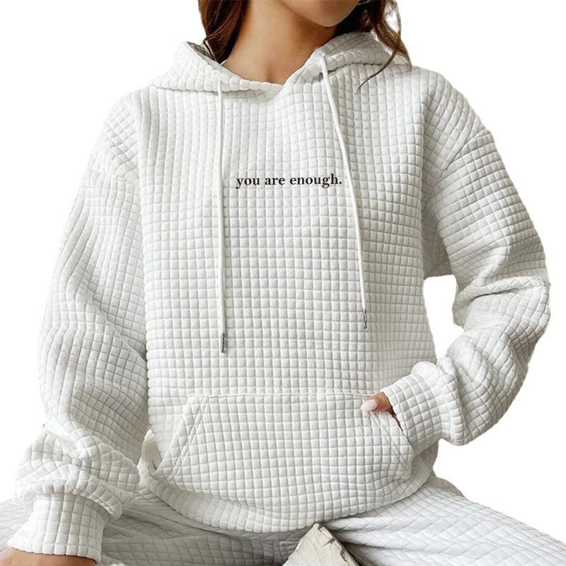 Women's Waffle Hooded Long Sleeve Letter Print Sweatshirt Women's Sweater, Sweater
