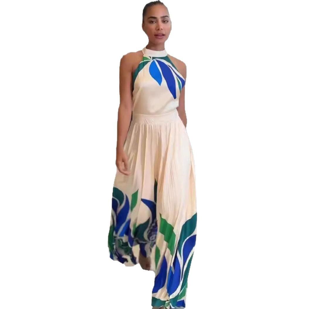 Women's Summer Printed Sexy Dew Sleeveless Flared Jumpsuits