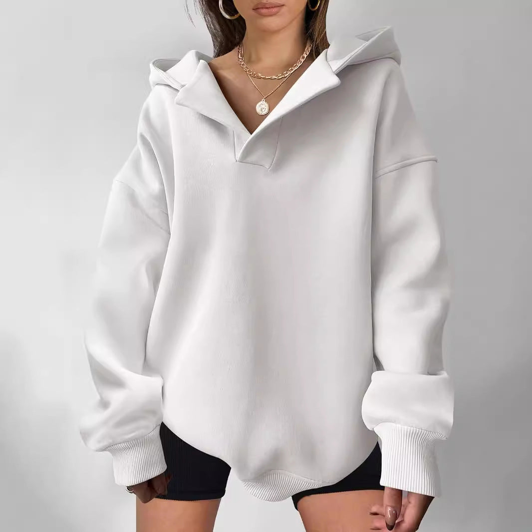 Women's Solid Color Long Sleeve Hooded Loose Women's Sweater, Sweater