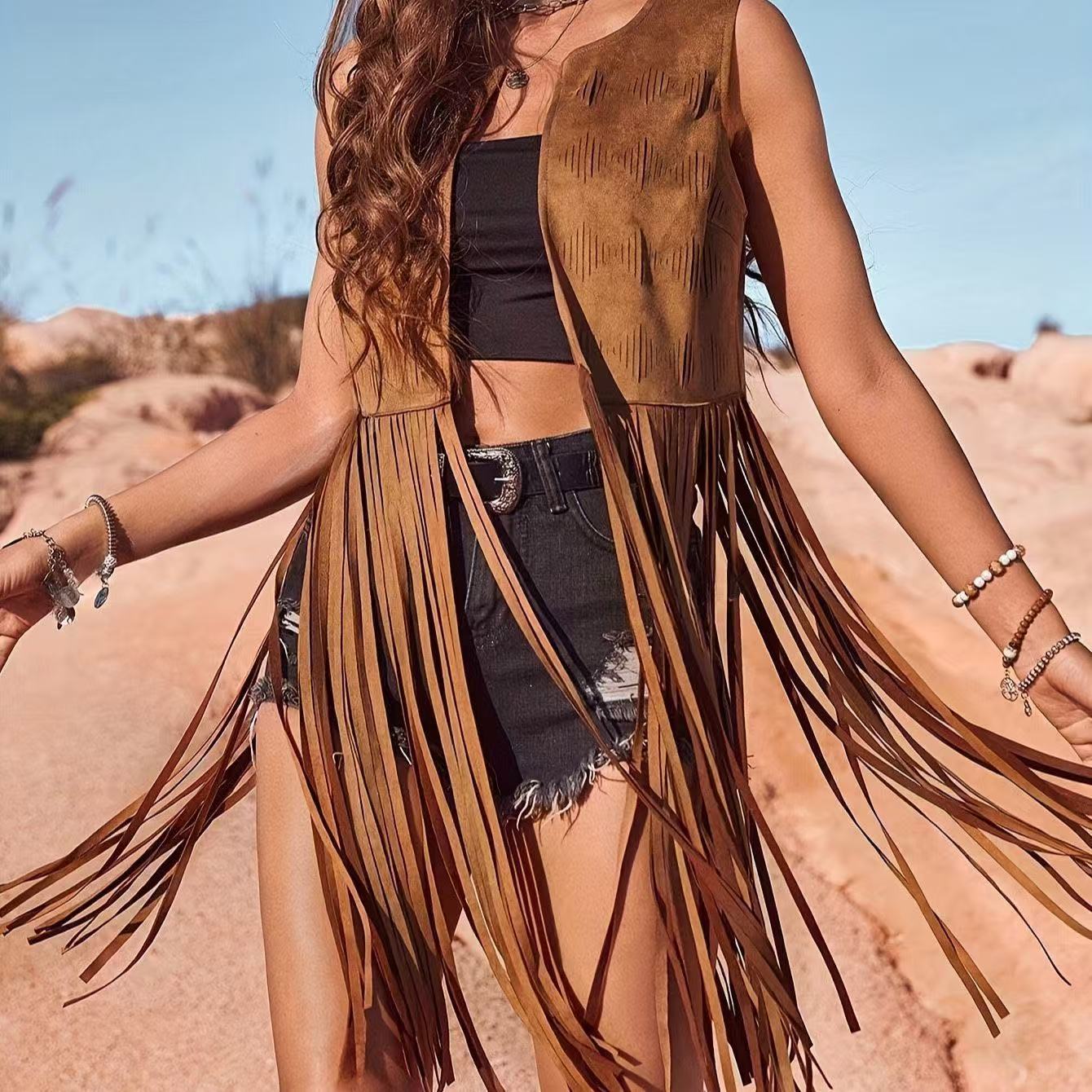 Elegant New Tassel Deerskin Veet Mid-length Women's Vest