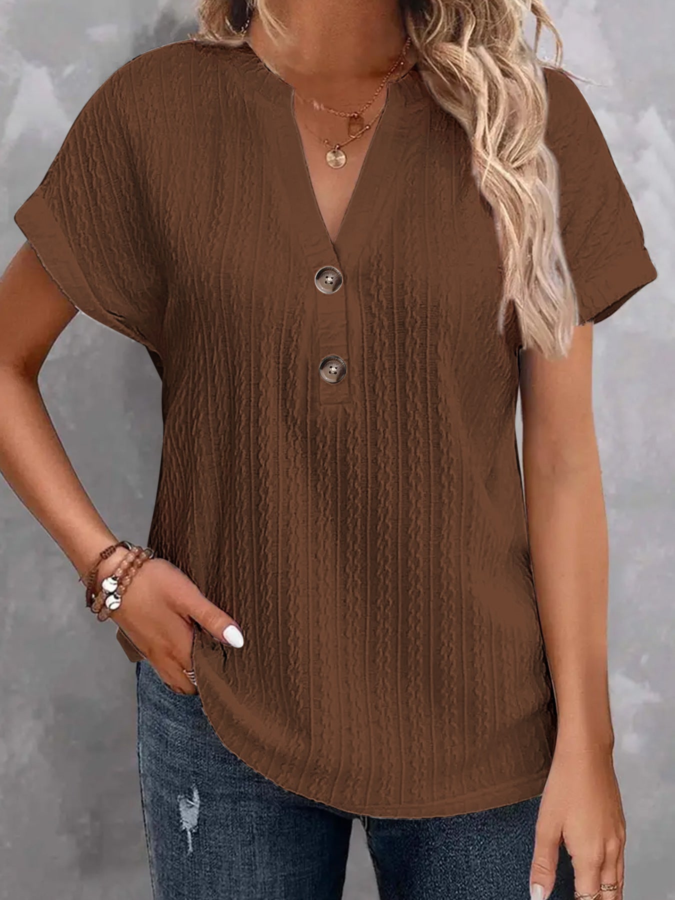 Women's Fashion Casual Solid Color Buttons Women's T-shirt