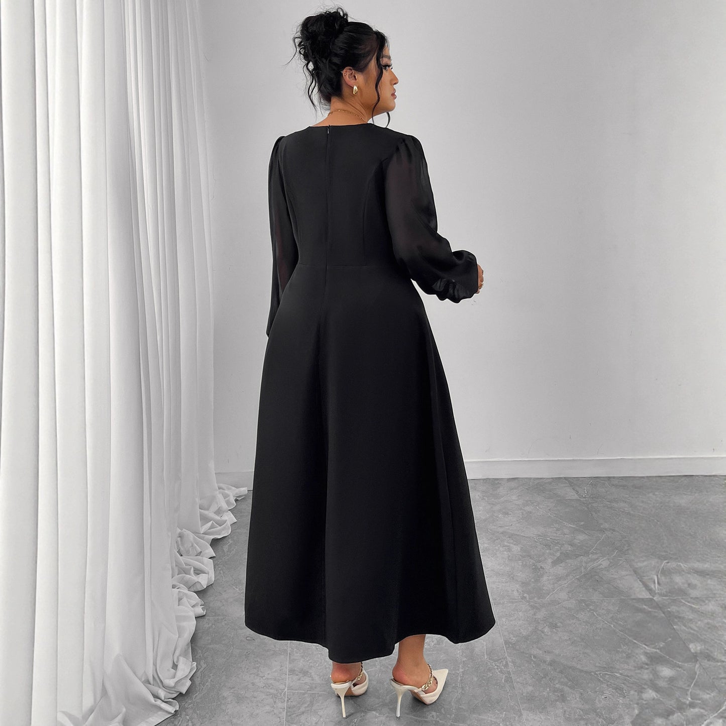 Autumn French Style Temperament Long Dress High Waist Crimp Dresses