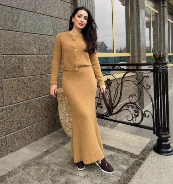 Women's Spring Solid Color Long Sleeve Button Skirts