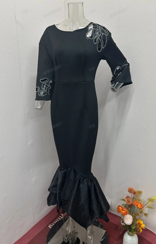 Autumn Solid Color Fashion Hollow Out Strap Design Temperament Dresses
