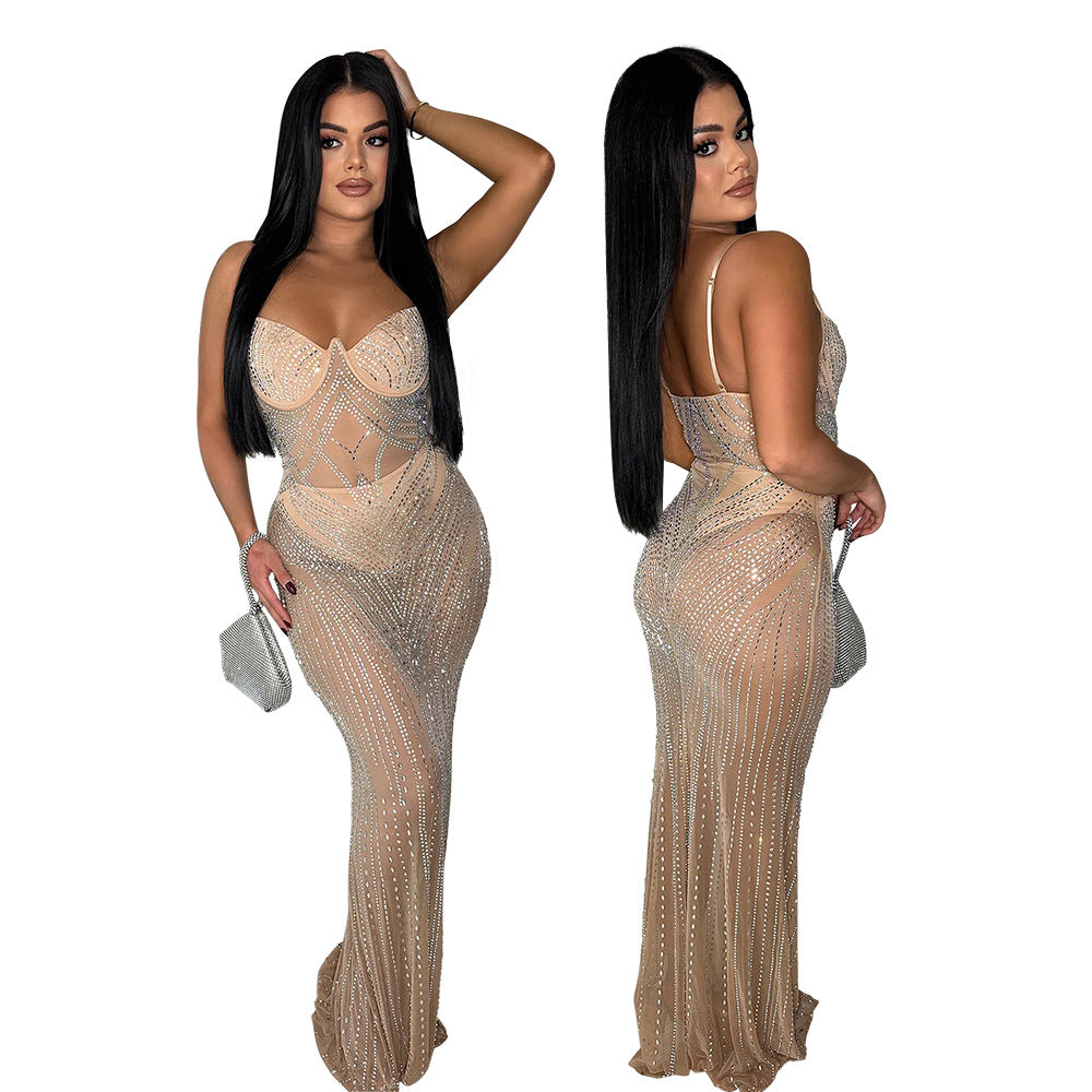 Sexy Fashion Sleeveless Rhinestone Strap Backless Dresses