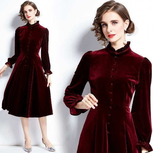 Women's French Elegant Trendy Court Style Hepburn Long-sleeved Dresses