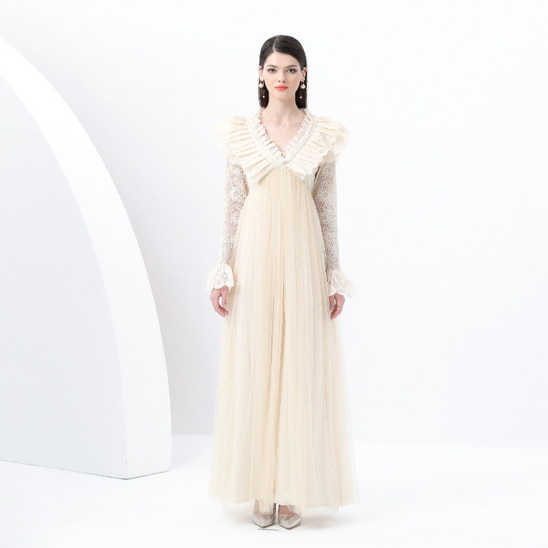 Style Embroidered Lace Long Sleeve Mesh Dresses