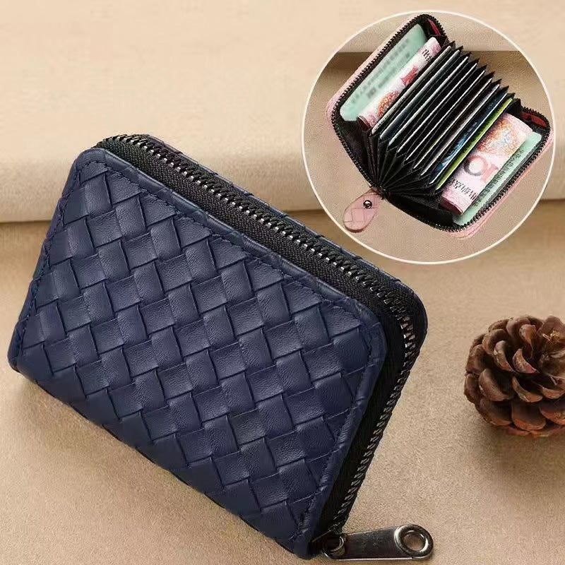 Women's Clamp Exquisite Authentic Leather Tactile Feel Woven Card Holder