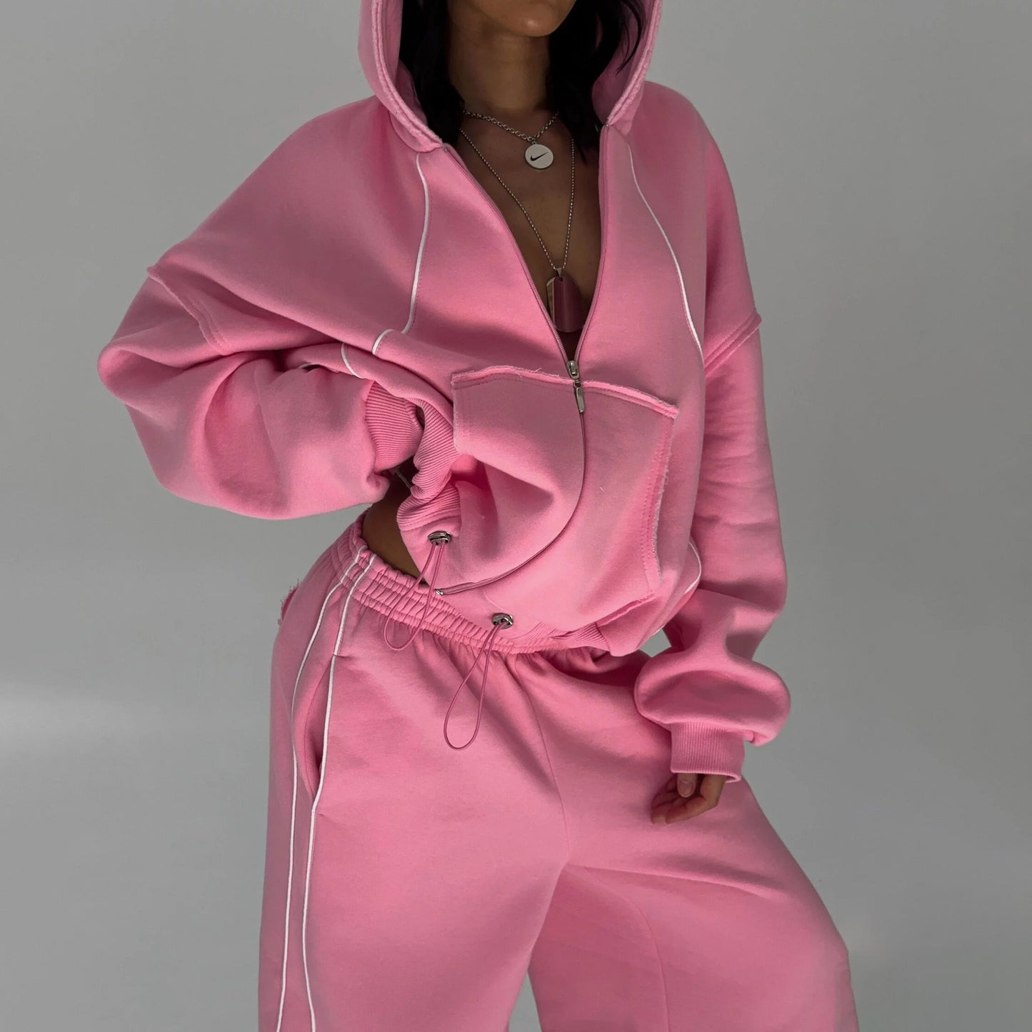 Sports Two-piece Fashion Zipper Hooded Loose Suits