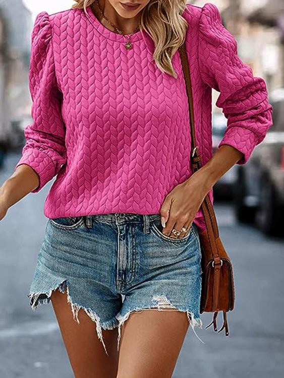 Women's Round Neck Bubble Long Sleeve Air Sweaters