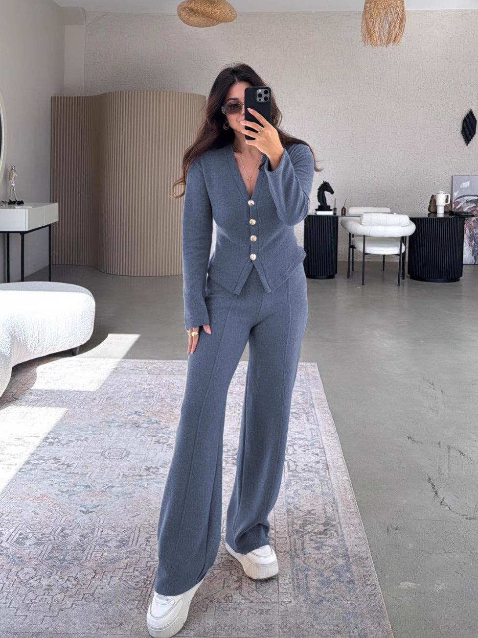 Women's Casual Button Trousers Fashion Wear Suits