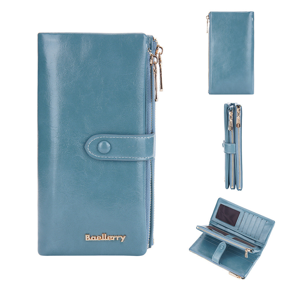 Women's Long Korean Style Oil Wax Leather Ladies Wallets