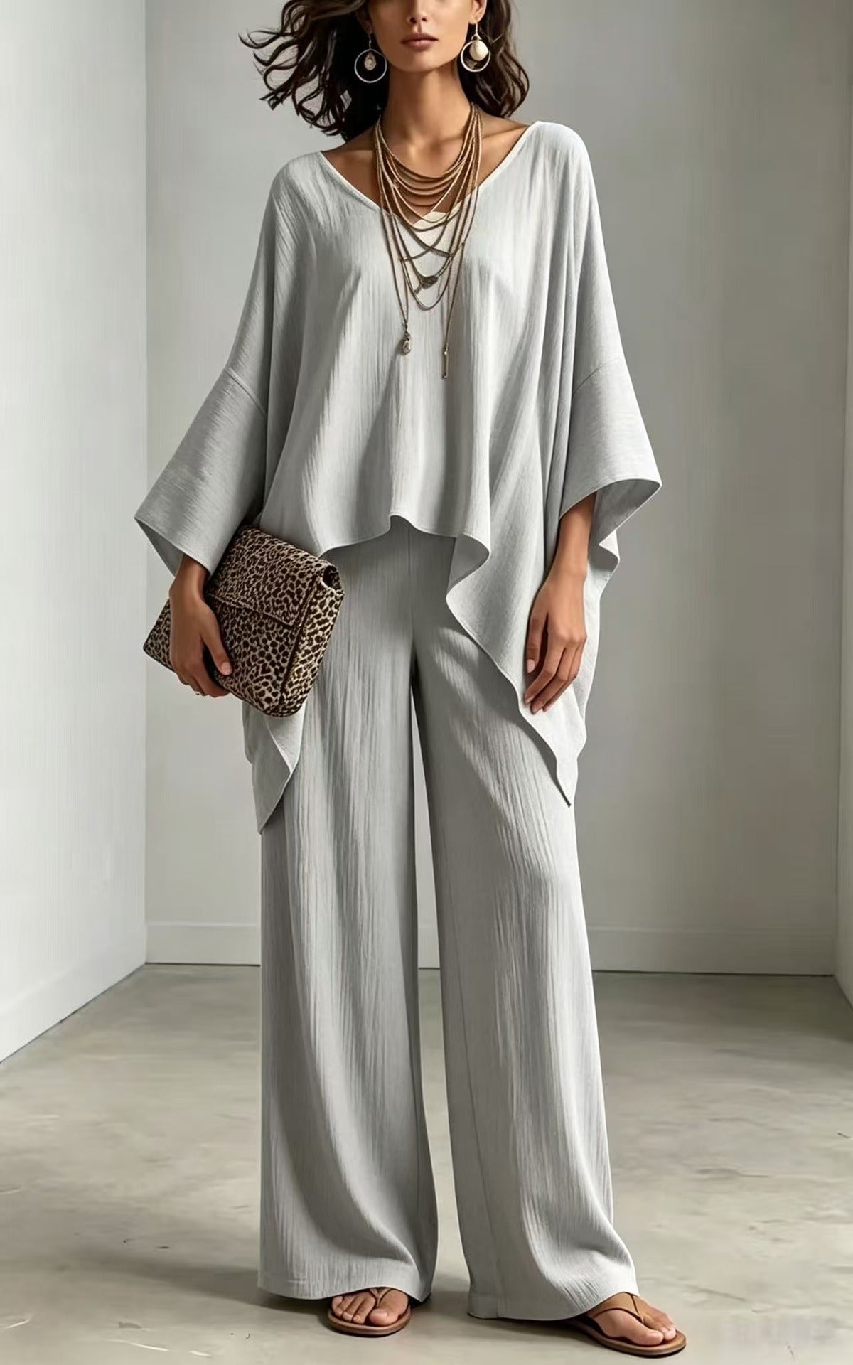Women's Summer Loose Round Neck Irregular Solid Suits
