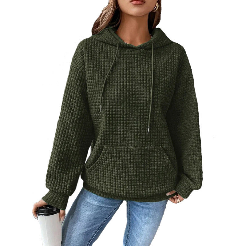 Women's Waffle Round Neck Long-sleeved Solid Color Tops