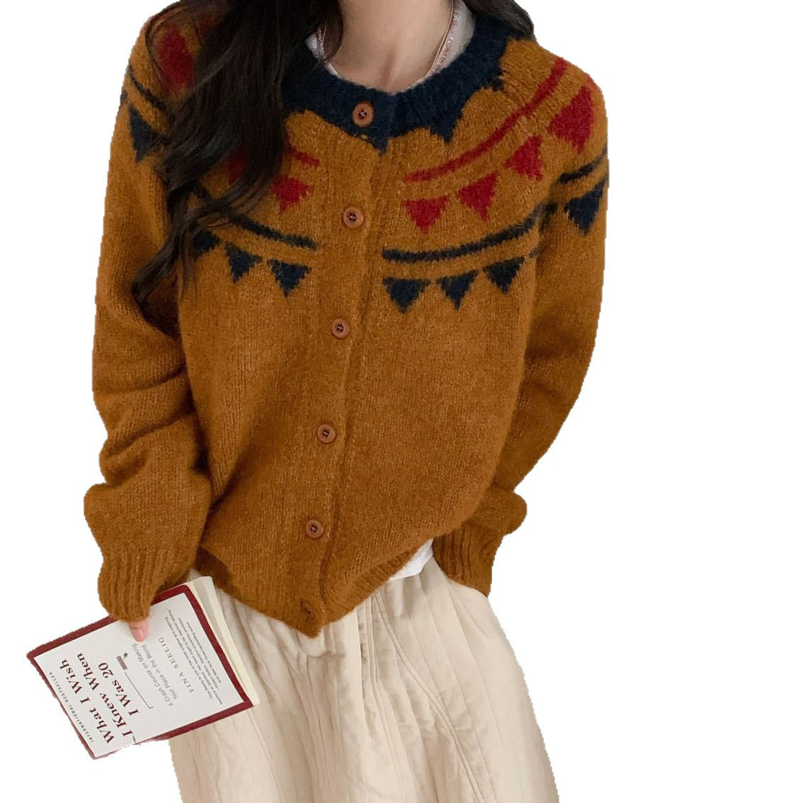 Women's Contrast Color Brocade Retro Loose Lazy Knitwear