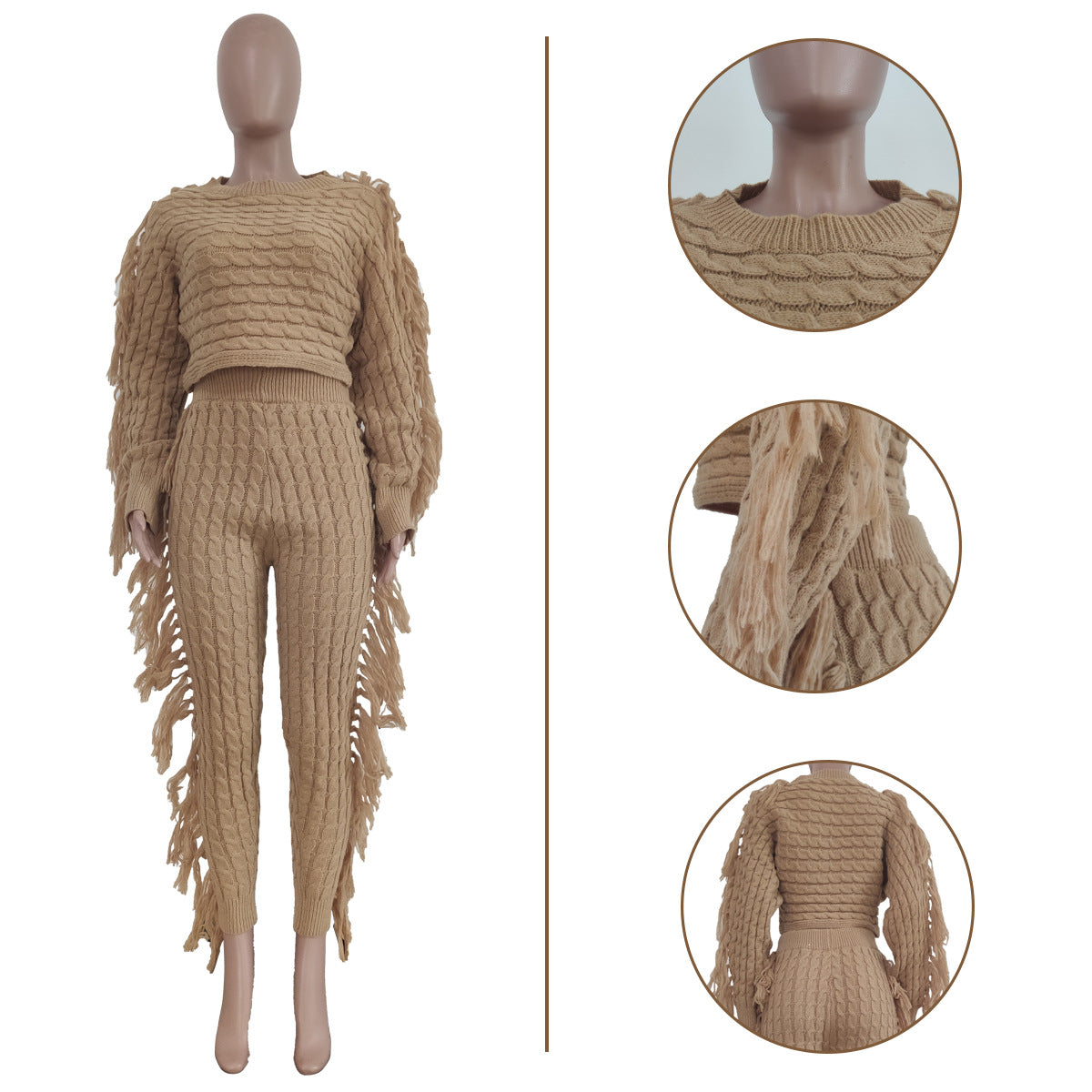 Women's Casual Solid Color Knitted Long Sleeve Suits