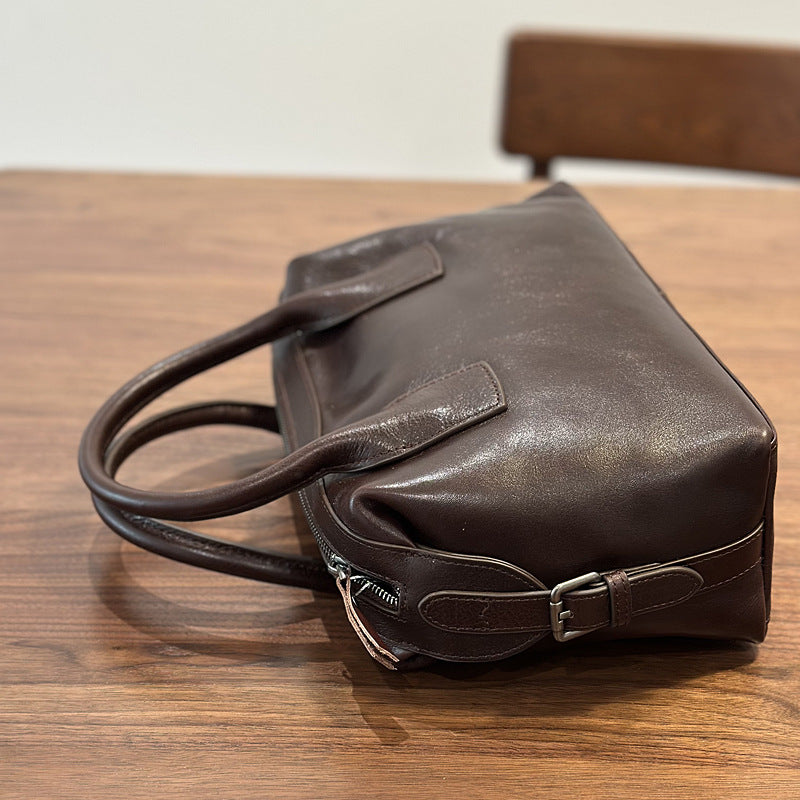 Women's Hand Layer Vegetable Tanning Cowhide Boston Commuting Bags