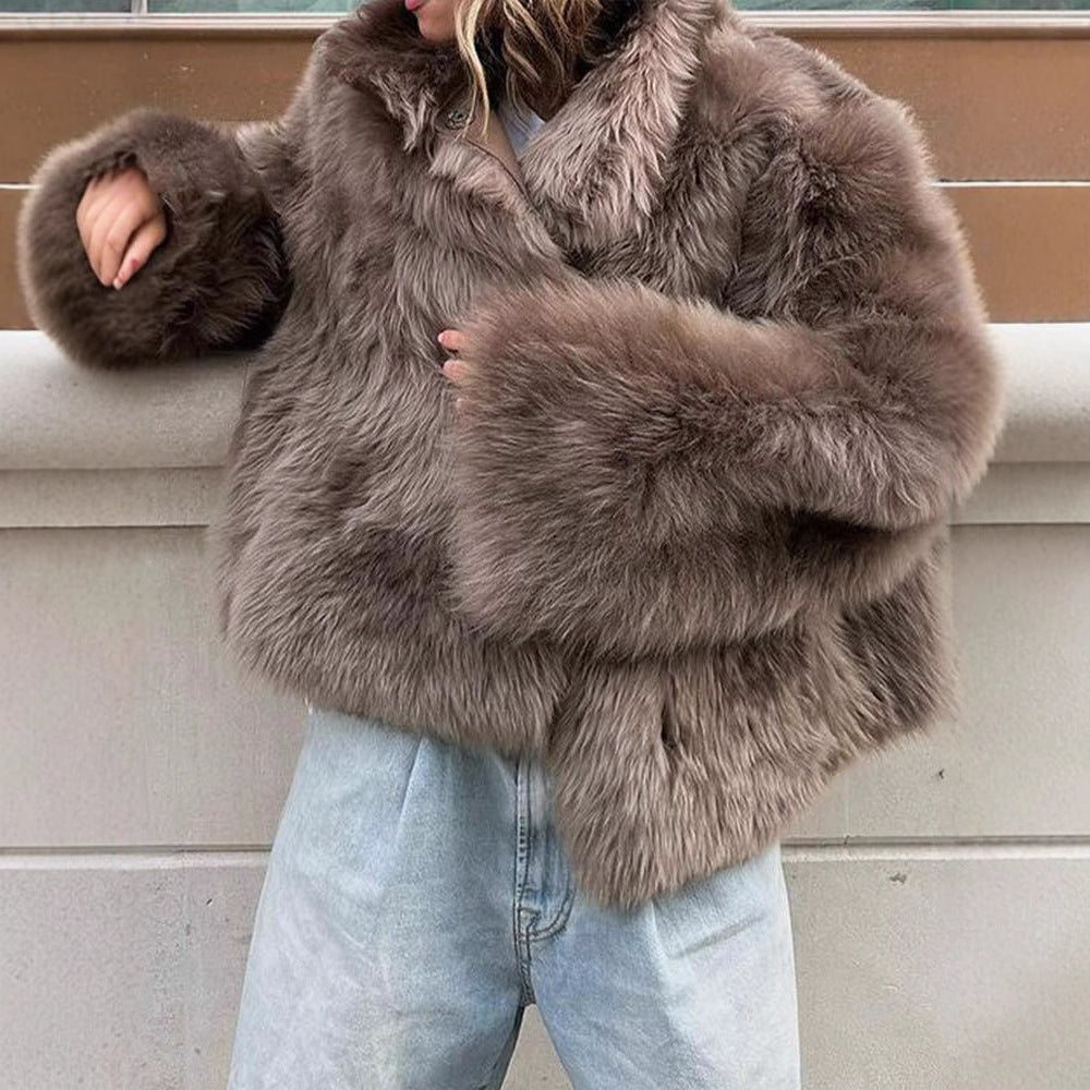 Women's Loose Faux Fur Lapel Fashion Casual Coats