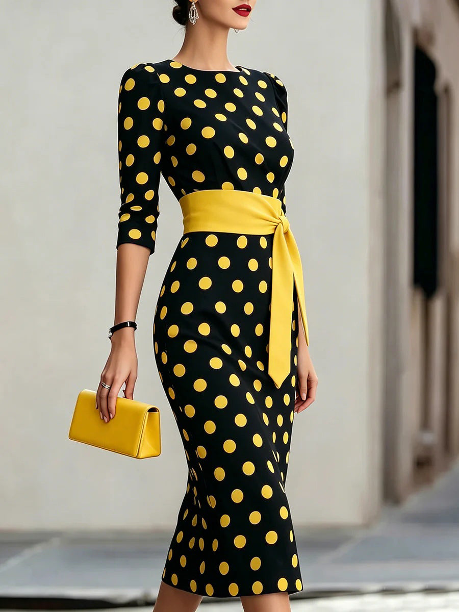 Women's Summer Fashion Elegant Polka Dot Sheath Dress