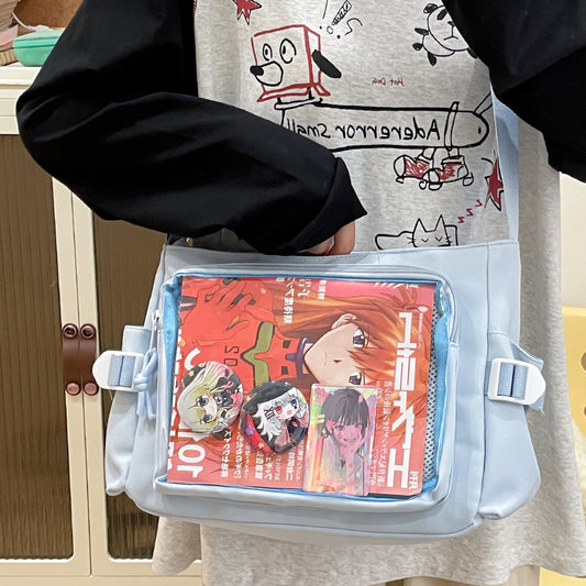 Women's Style Transparent Canvas Campus Cartoon Snacks Crossbody Bags