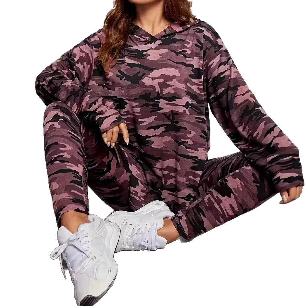 Women's Set Hooded Sweatshirt Tights Camouflage Two-piece Fashion Casual Suit
