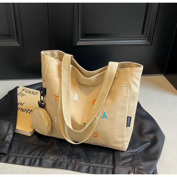 Women's Canvas Leisure Artistic Printing Letter Personality Large Shoulder Bags