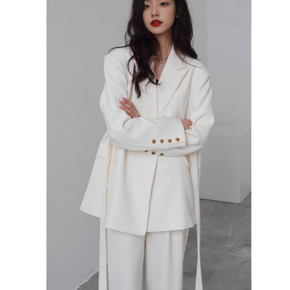 Women's White Set Design Sense Niche Wide Suits