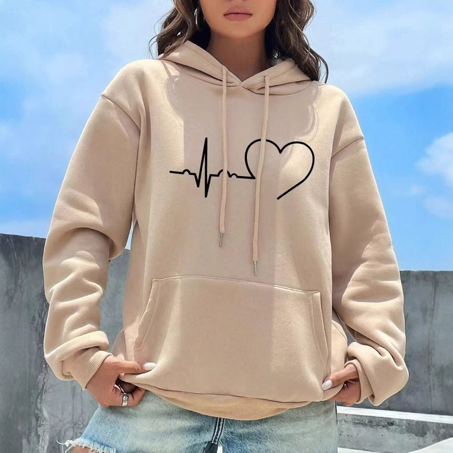 Women's Printed Love Letter Loose Comfortable Hooded Color Sweaters